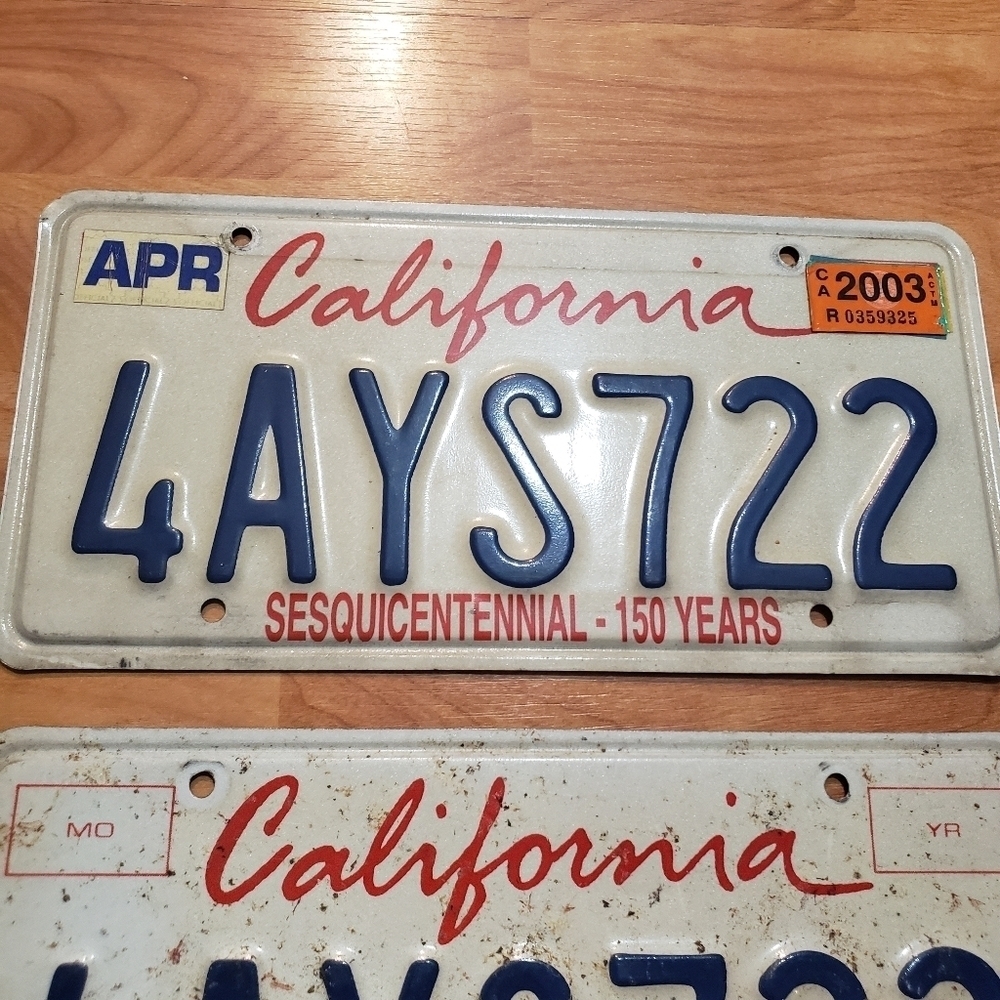 Vtg California License Plates & 1 With Sticker Original Automobilia 2003 4AYS722